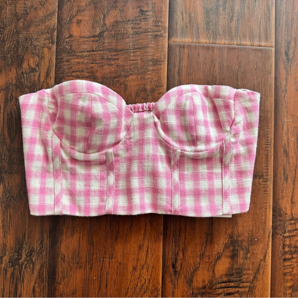 Zara Pink Plaid Bustier Top BNWT
